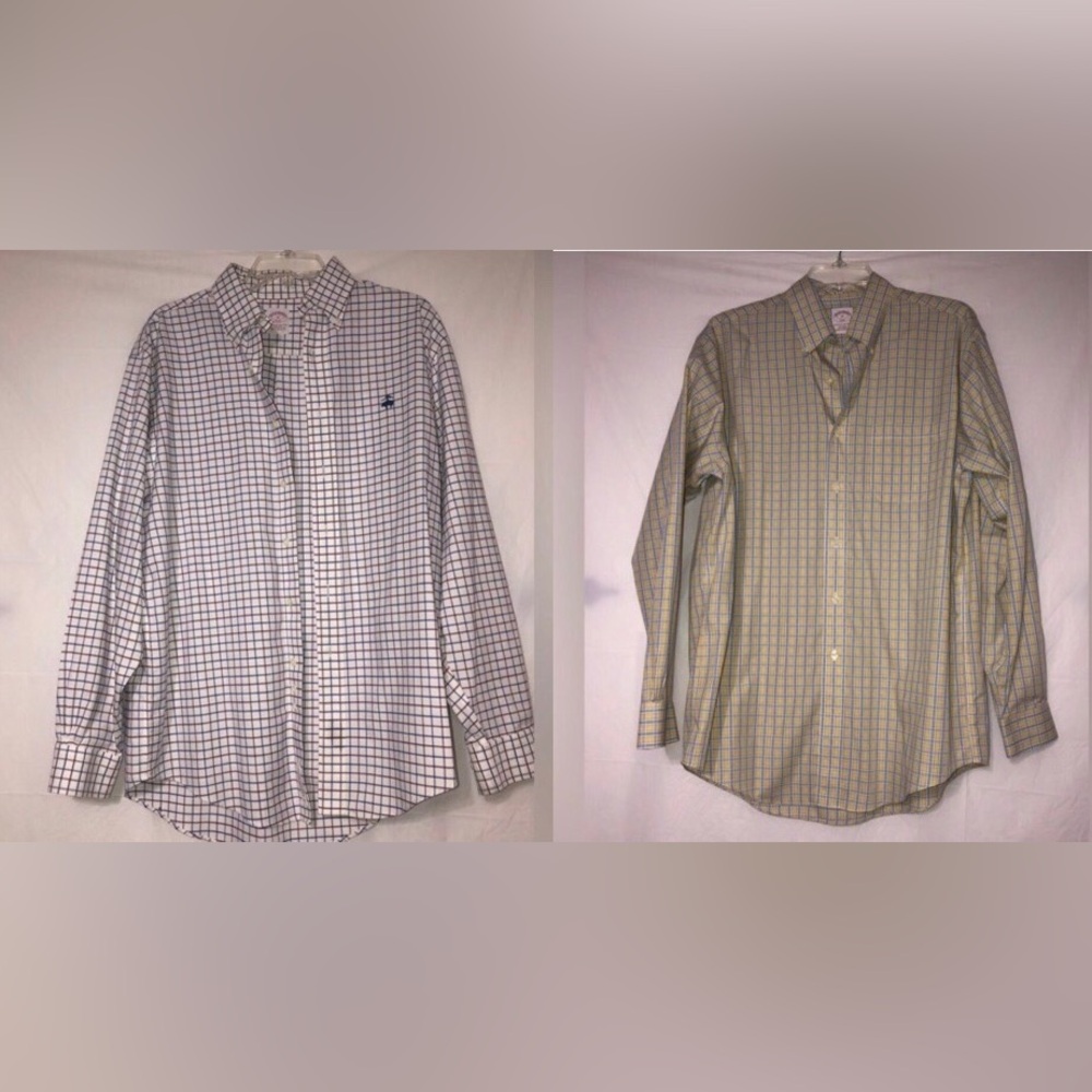 Brooks Brothers casual button shirts x2 yellow/blue plaid & red/white/blue men M